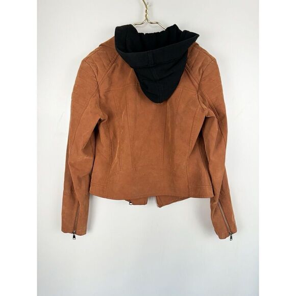 Free People We The Free Sz S Harriet Hooded Vegan Leather Moto Jacket Chocolate - Picture 3 of 10